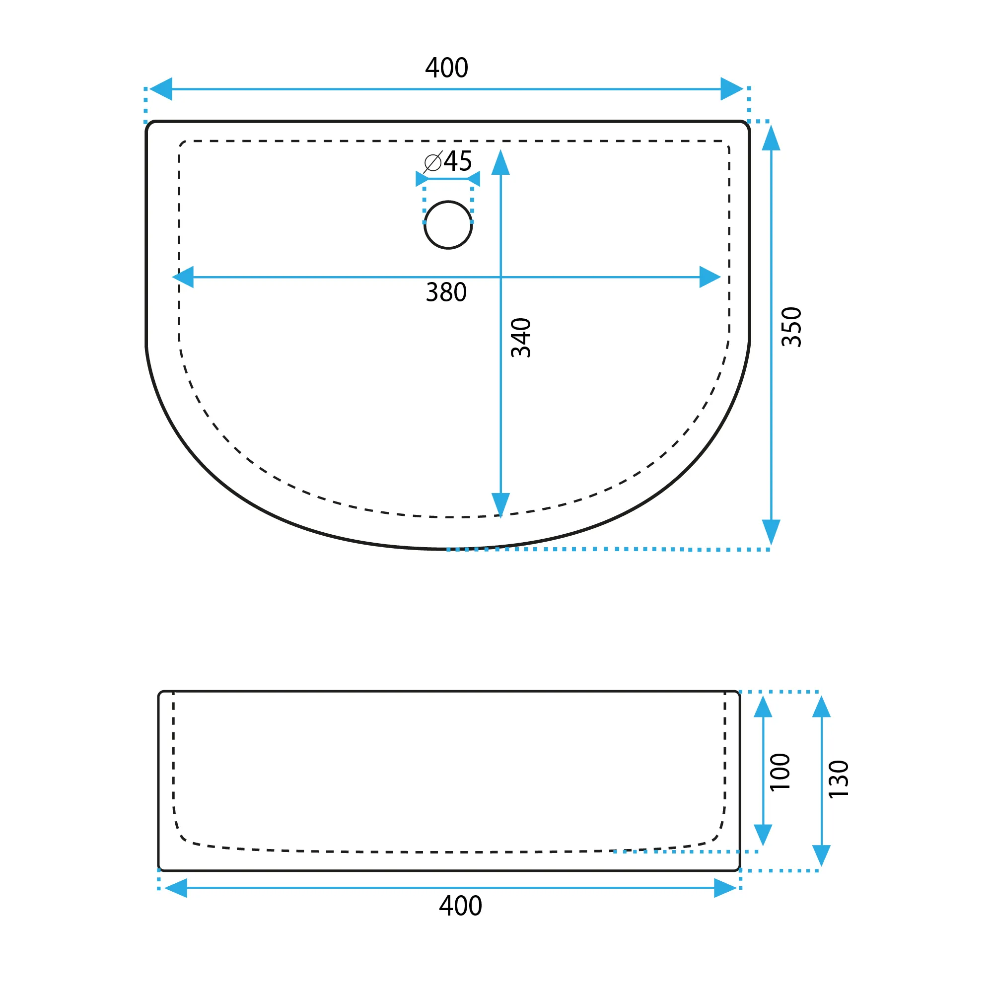 Lavoar baie pe blat formă semirotundă lungime 40 cm culoare alb model Clara [5]