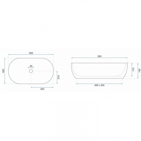 Lavoar baie pe blat formă semiovală lungime 59 cm culoare alb model Amelia [5]