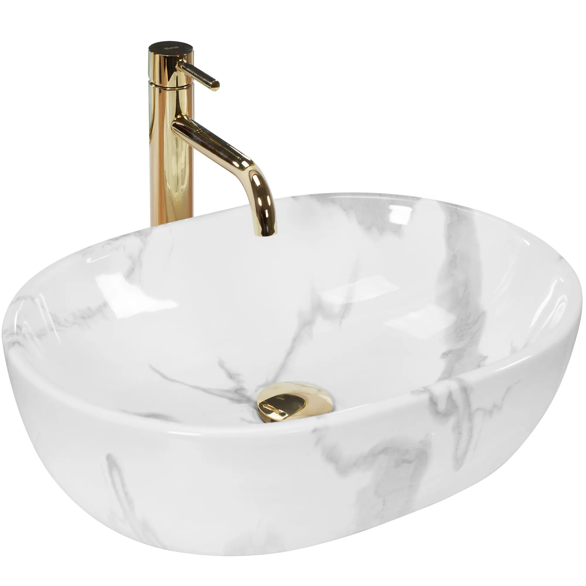 Lavoare pe blat - Lavoar baie pe blat formă semiovală lungime 48 cm culoare alb model Amelia Marmo Shiny