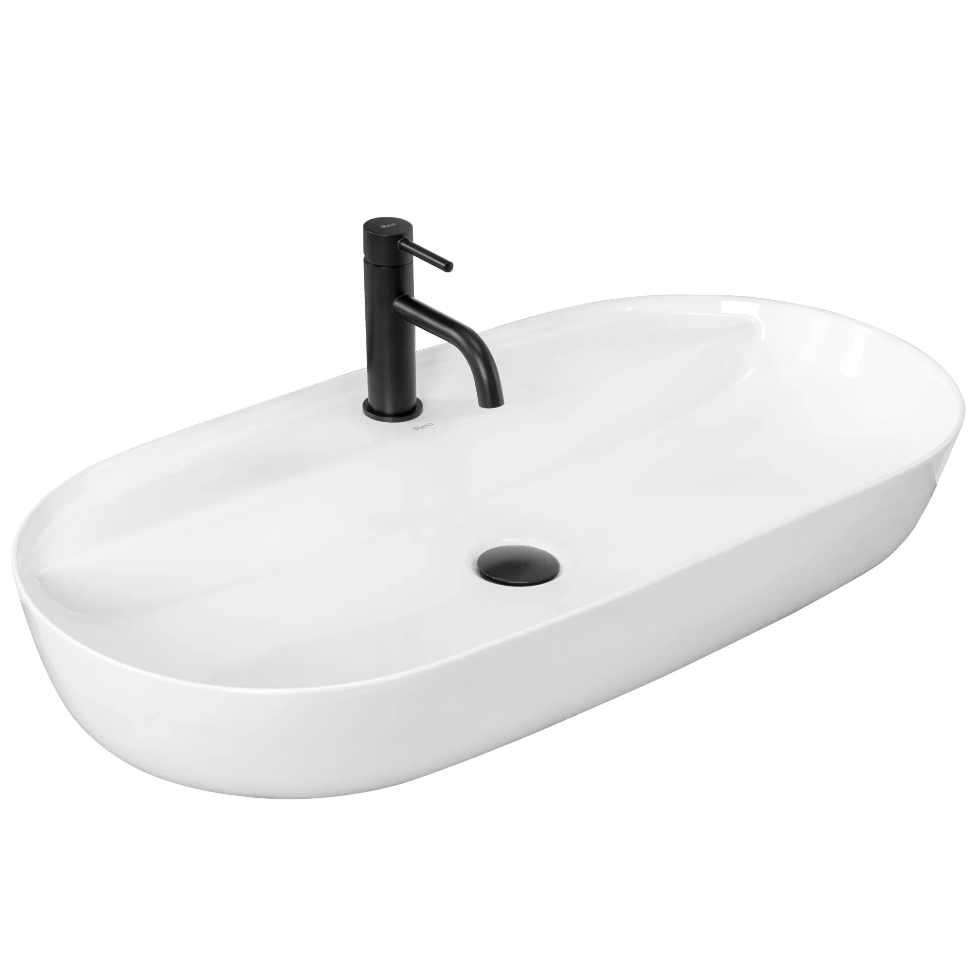 Lavoare pe blat - Lavoar pe blat formă semiovală lungime 81 cm culoare alb model Aura