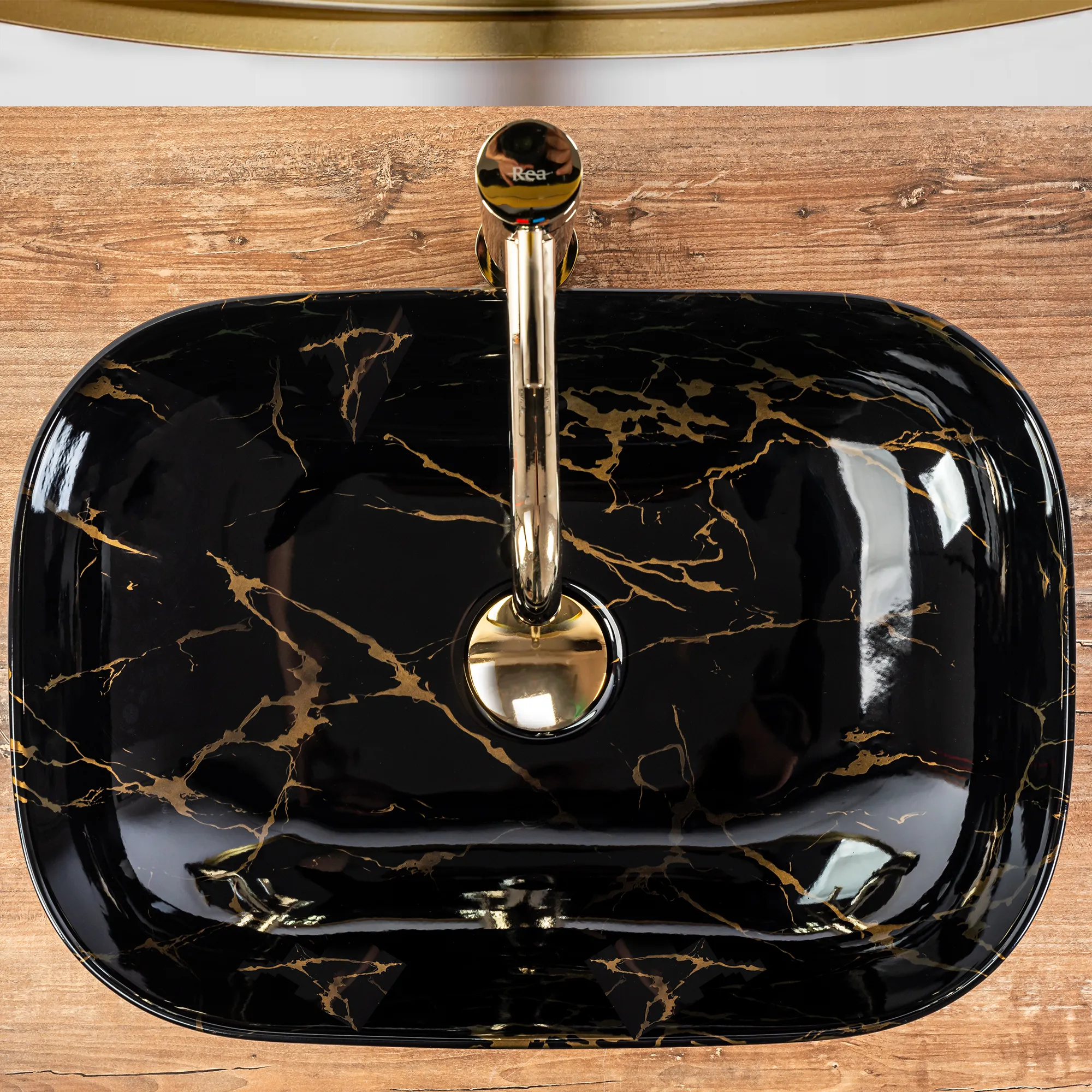 Lavoar baie pe blat formă dreptunghiulară lungime 46 cm culoare neagră model Belinda Black Marble [4]