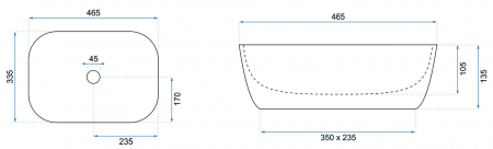 Lavoar pe blat formă dreptunghiulară lungime 46 cm culoare negru mat model Belinda Black Mat Gold Edge [4]