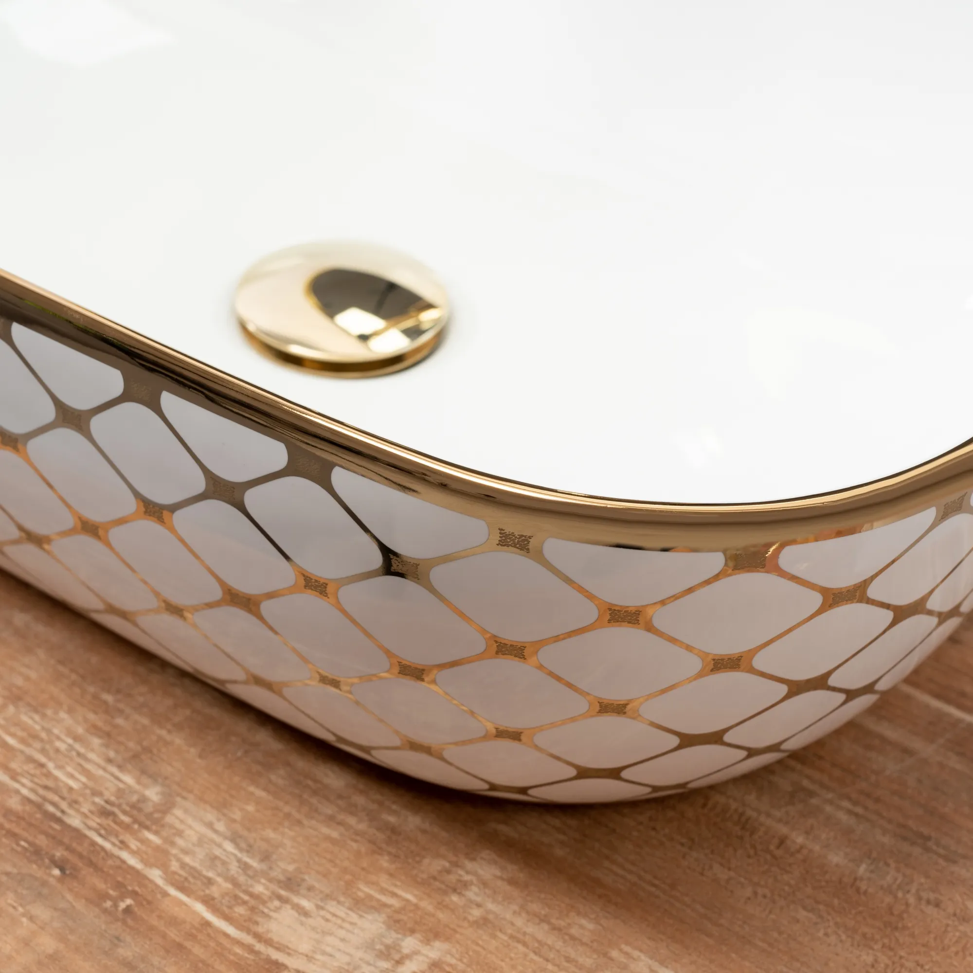 Lavoar pe blat formă dreptunghiulară lungime 46 cm culoare alb/auriu model Belinda Diamond White Gold [3]