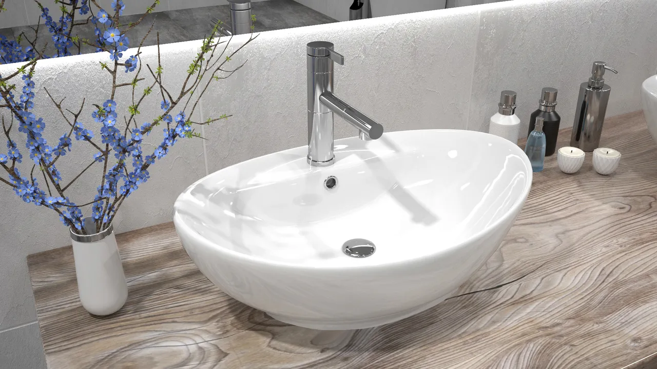 Lavoar pe blat formă ovală lungime 58 cm culoare alb model Cindy White [1]