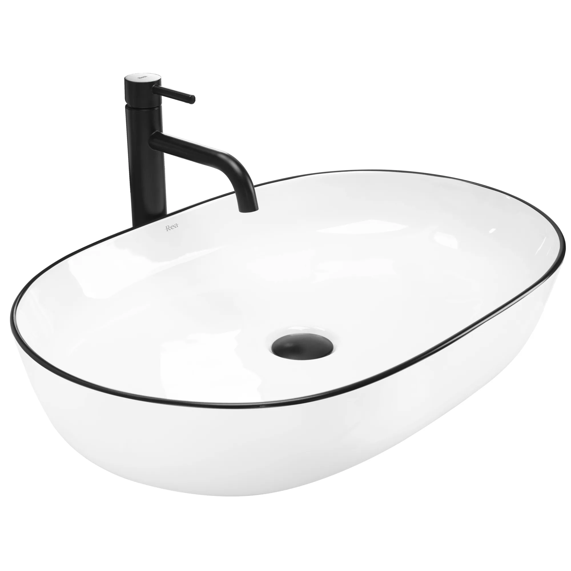 Lavoare pe blat - Lavoar baie pe blat formă semiovală lungime 60 cm culoare alb/negru model Cleo White Black