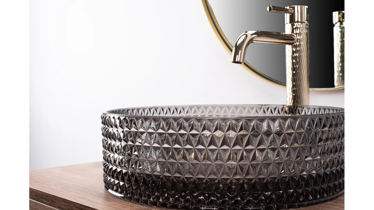 Lavoar pe blat formă rotundă lungime 36 cm finisaj fumuriu model Cristal Black [3]