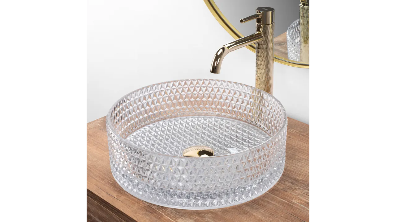 Lavoar baie pe blat formă rotundă lungime 35.5 cm finisaj transparent model Cristal Transparent [9]