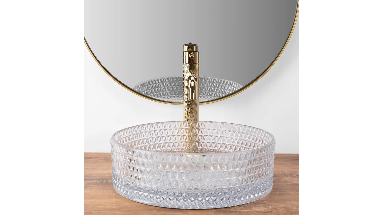 Lavoar baie pe blat formă rotundă lungime 35.5 cm finisaj transparent model Cristal Transparent [11]