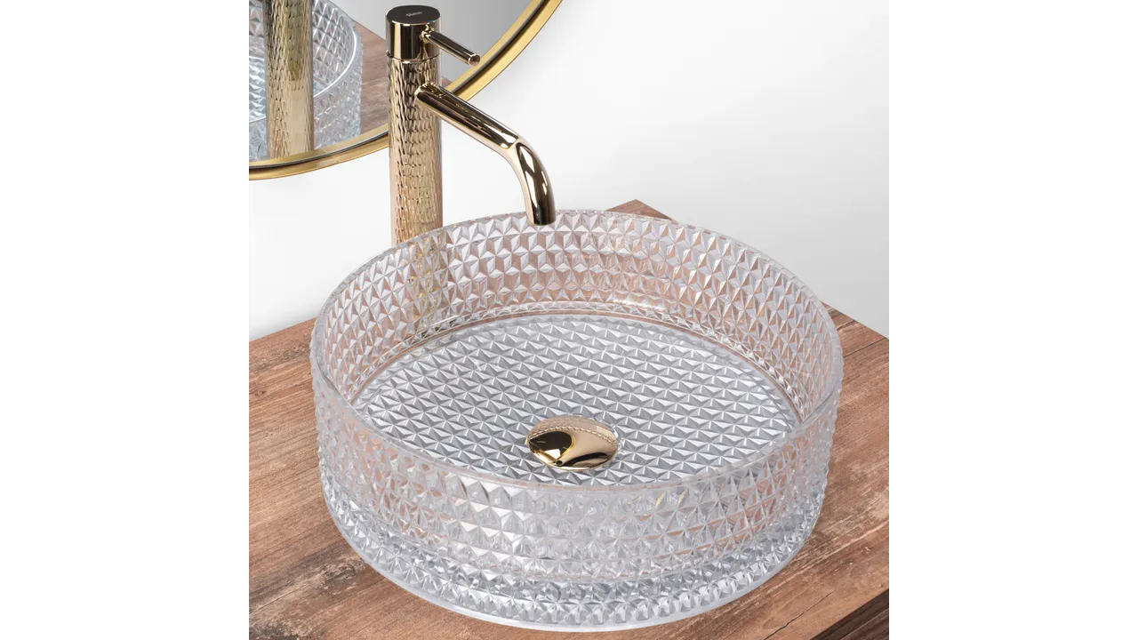 Lavoar baie pe blat formă rotundă lungime 35.5 cm finisaj transparent model Cristal Transparent [8]