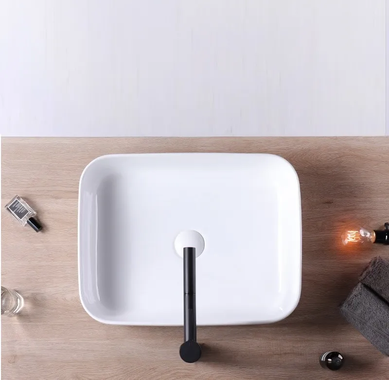 Lavoar baie pe blat formă dreptunghiulară lungime 51 cm culoare alb model Demi Slim [2]