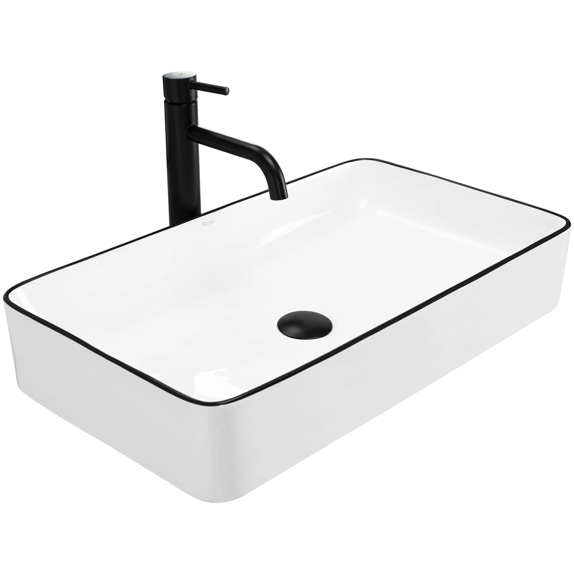 Lavoar pe blat formă dreptunghiulară lungime 61 cm culoare alb/negru model Denis Black