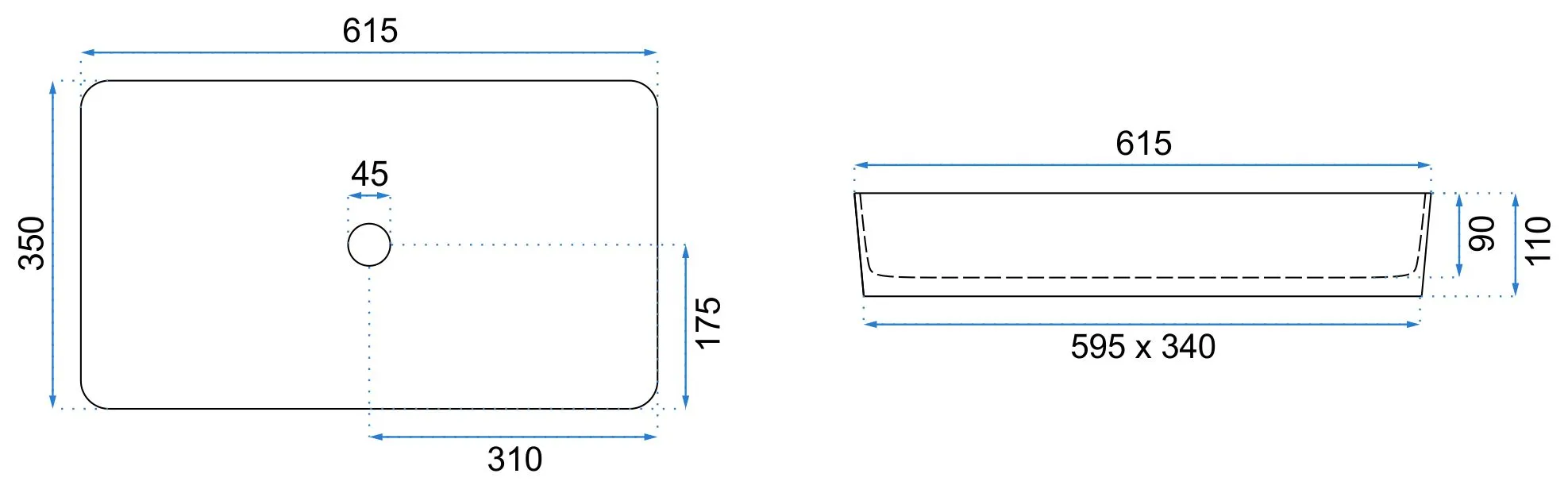 Lavoar baie pe blat formă dreptunghiulară lungime 61 cm culoare alb model Denis Marmo [4]