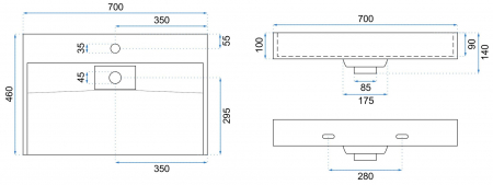 Lavoar baie pe blat formă dreptunghiulară lungime 70 cm culoare alb model Goya [5]