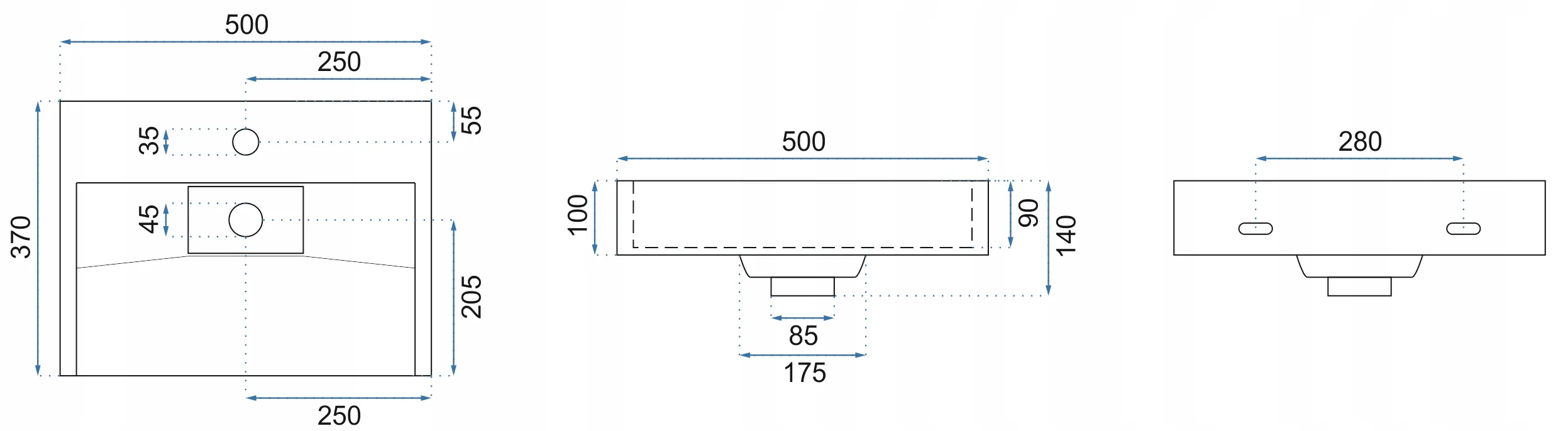 Lavoar baie pe blat formă dreptunghiulară lungime 50 cm culoare negru mat model Goya Black Mat [5]
