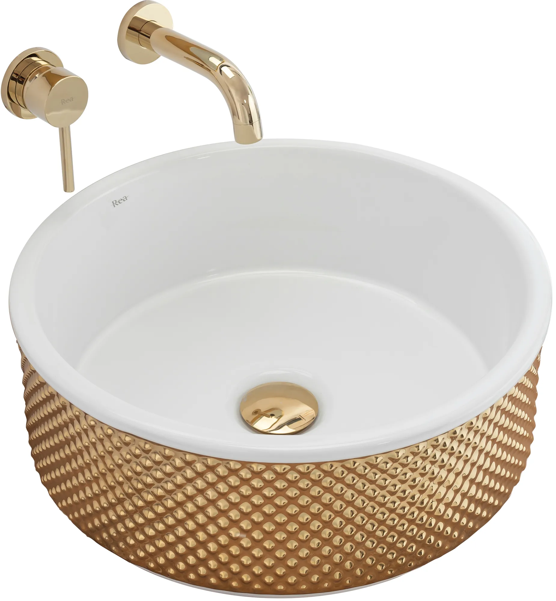 CHIUVETE / LAVOARE - Lavoar baie pe blat formă rotundă lungime 42 cm culoare auriu/alb model Helen