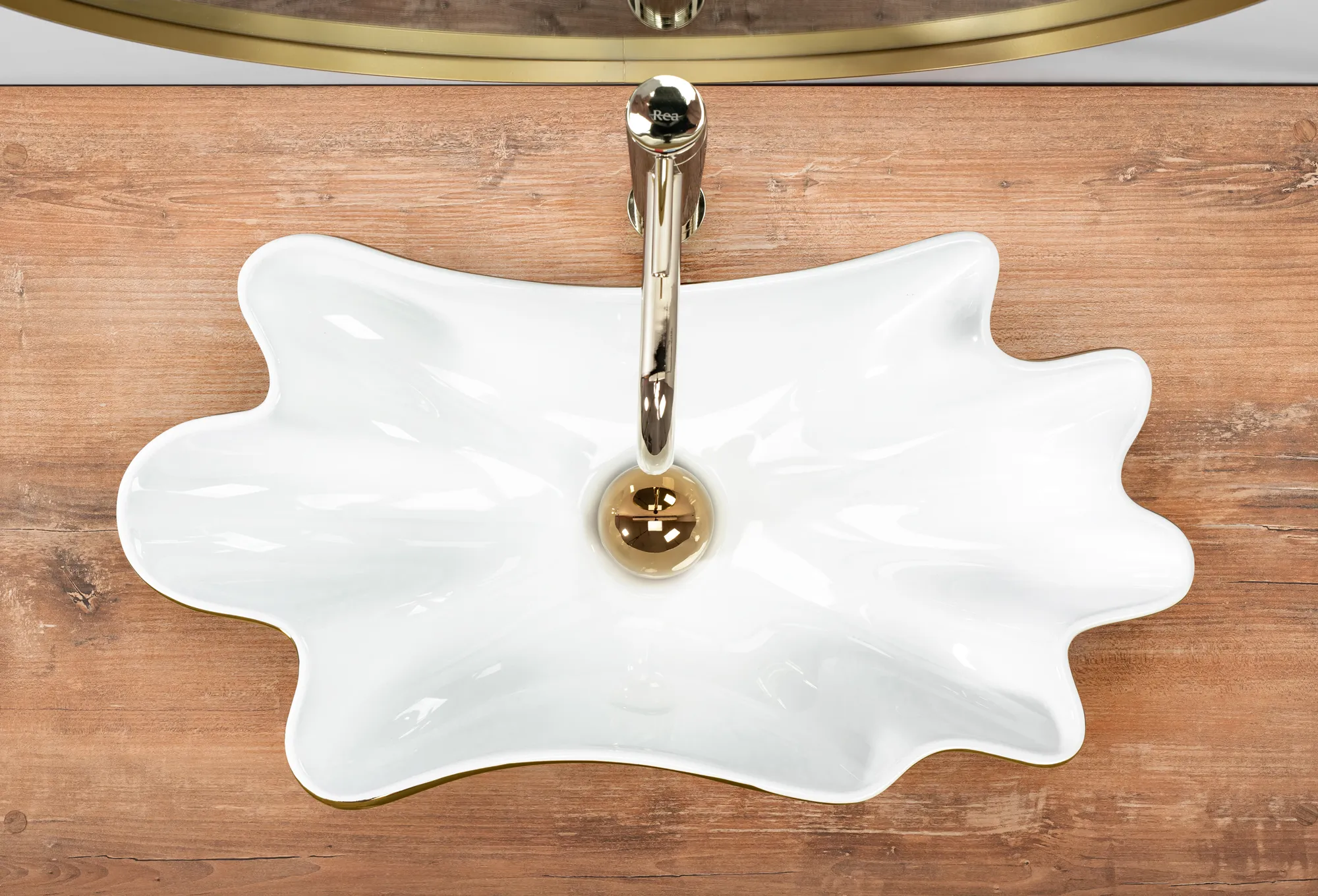 Lavoar pe blat formă neregulată lungime 62 cm culoare alb/auriu model Infinity White Gold [4]