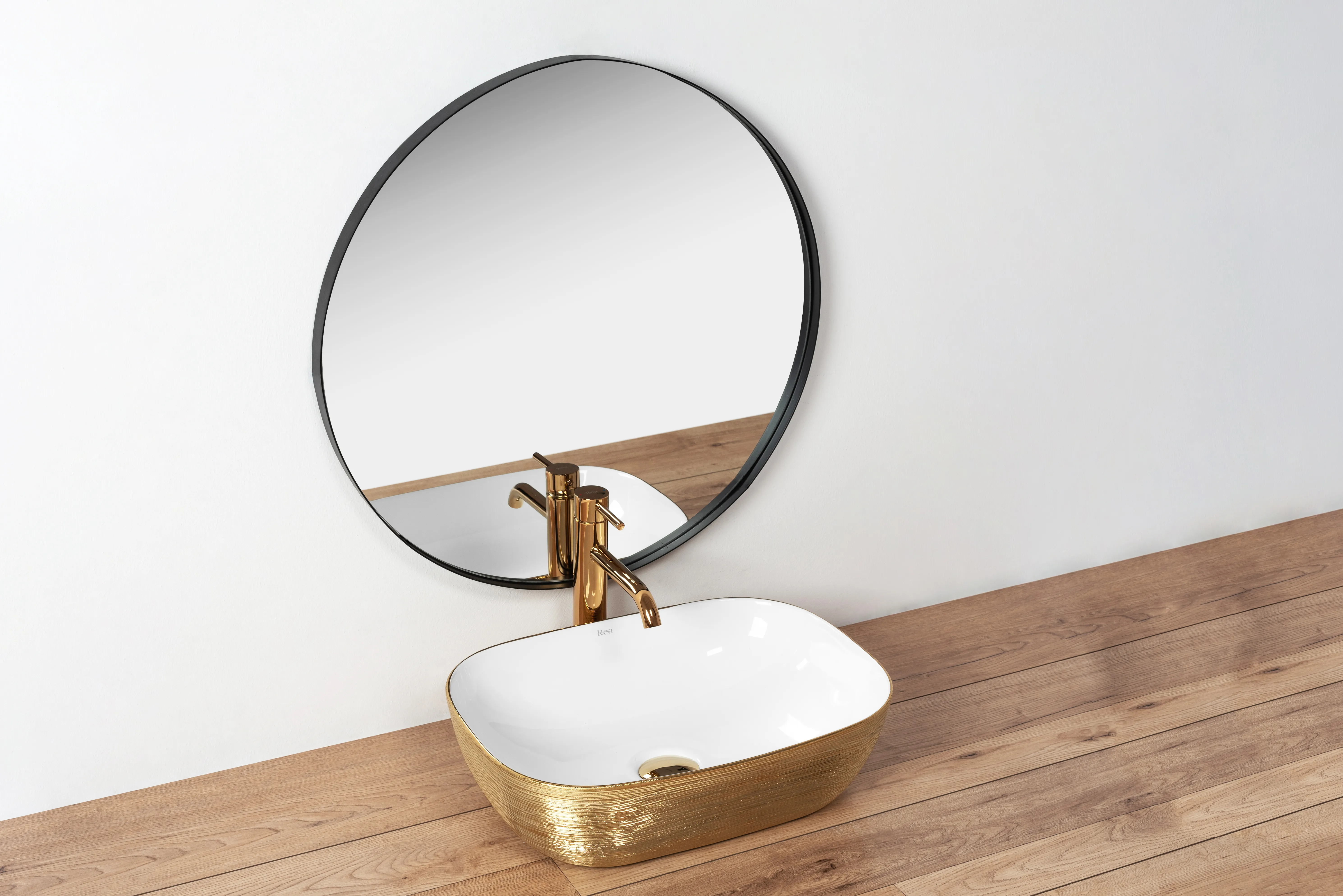 Lavoar baie pe blat formă dreptunghiulară lungime 46 cm culoare auriu/alb model Jenny [1]