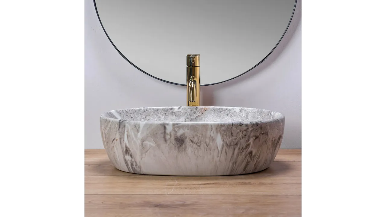 Lavoar pe blat formă semiovală lungime 48 cm culoare gri model Lara Stone [2]