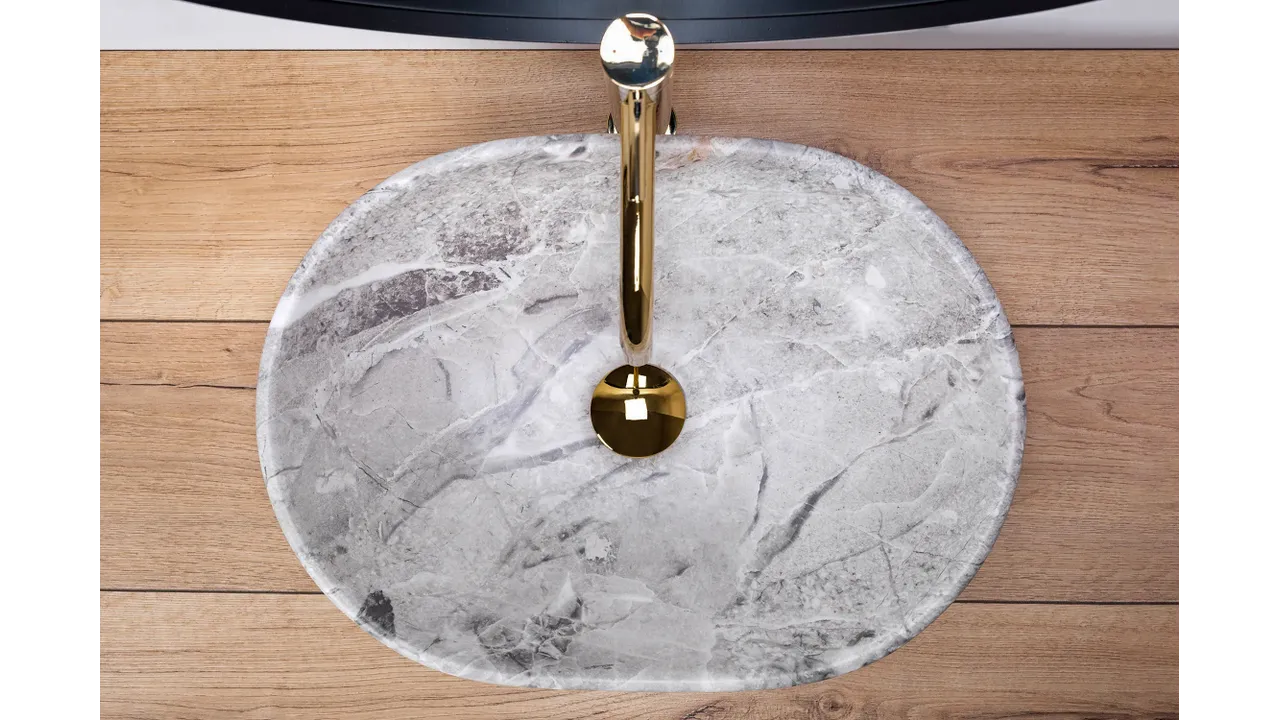 Lavoar pe blat formă semiovală lungime 48 cm culoare gri model Lara Stone [3]