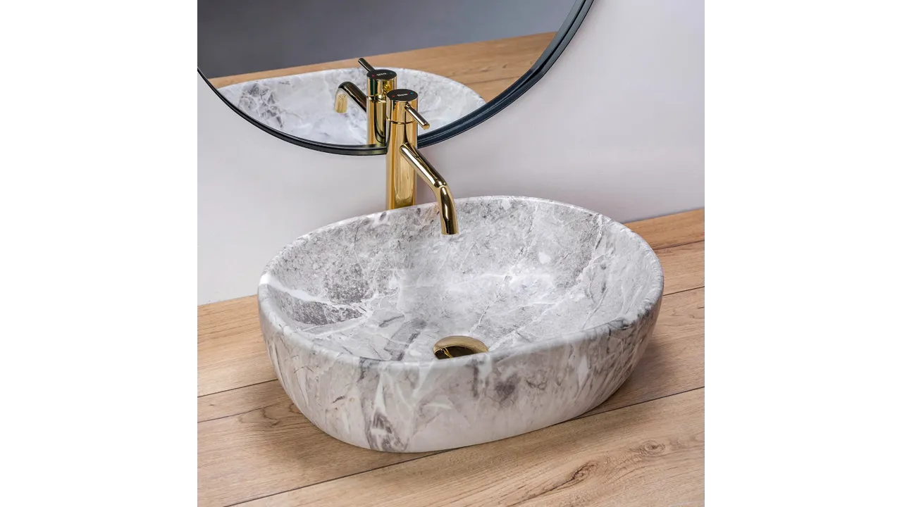 Lavoar pe blat formă semiovală lungime 48 cm culoare gri model Lara Stone [1]