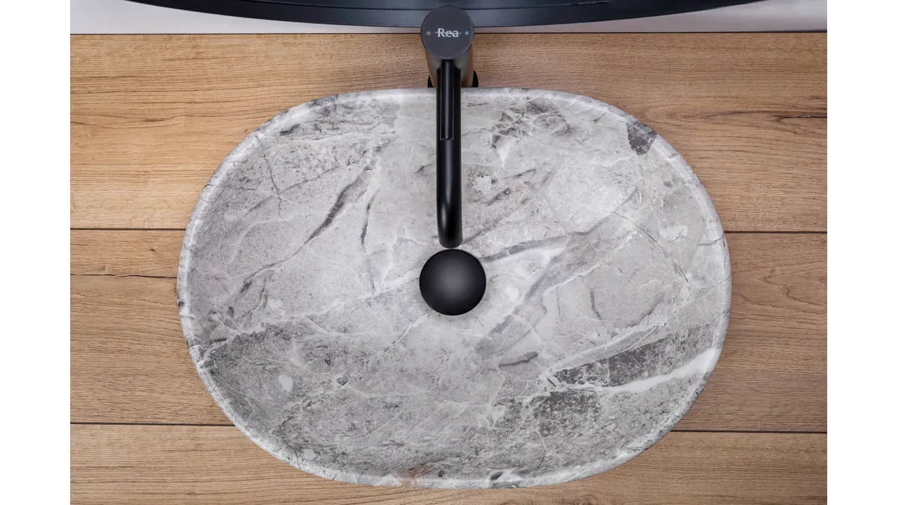 Lavoar pe blat formă semiovală lungime 48 cm culoare gri model Lara Stone [4]