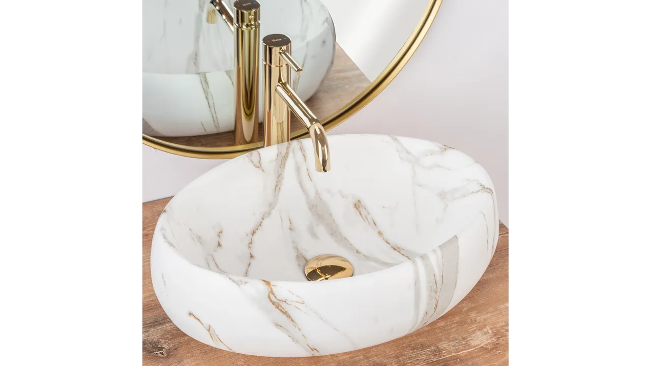 Lavoar baie pe blat formă ovală lungime 48 cm culoare alb mat model Linda Lava Mat [1]