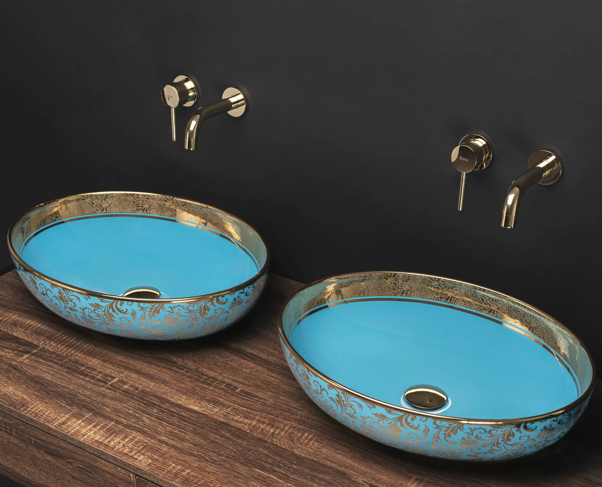 Lavoar pe blat formă ovală lungime 52 cm culoare multicolor model Margot Blue Gold [2]