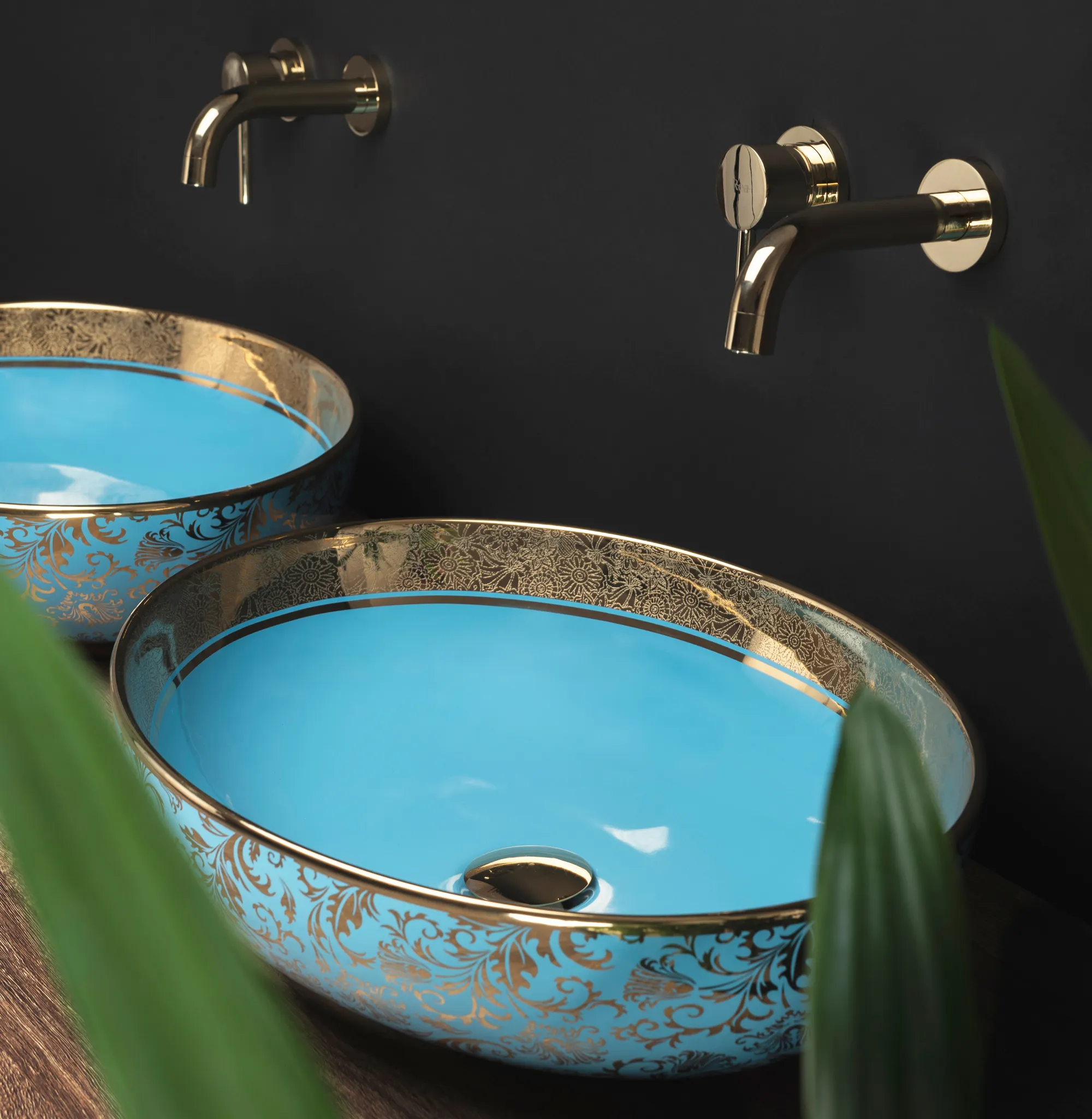 Lavoar pe blat formă ovală lungime 52 cm culoare multicolor model Margot Blue Gold [1]