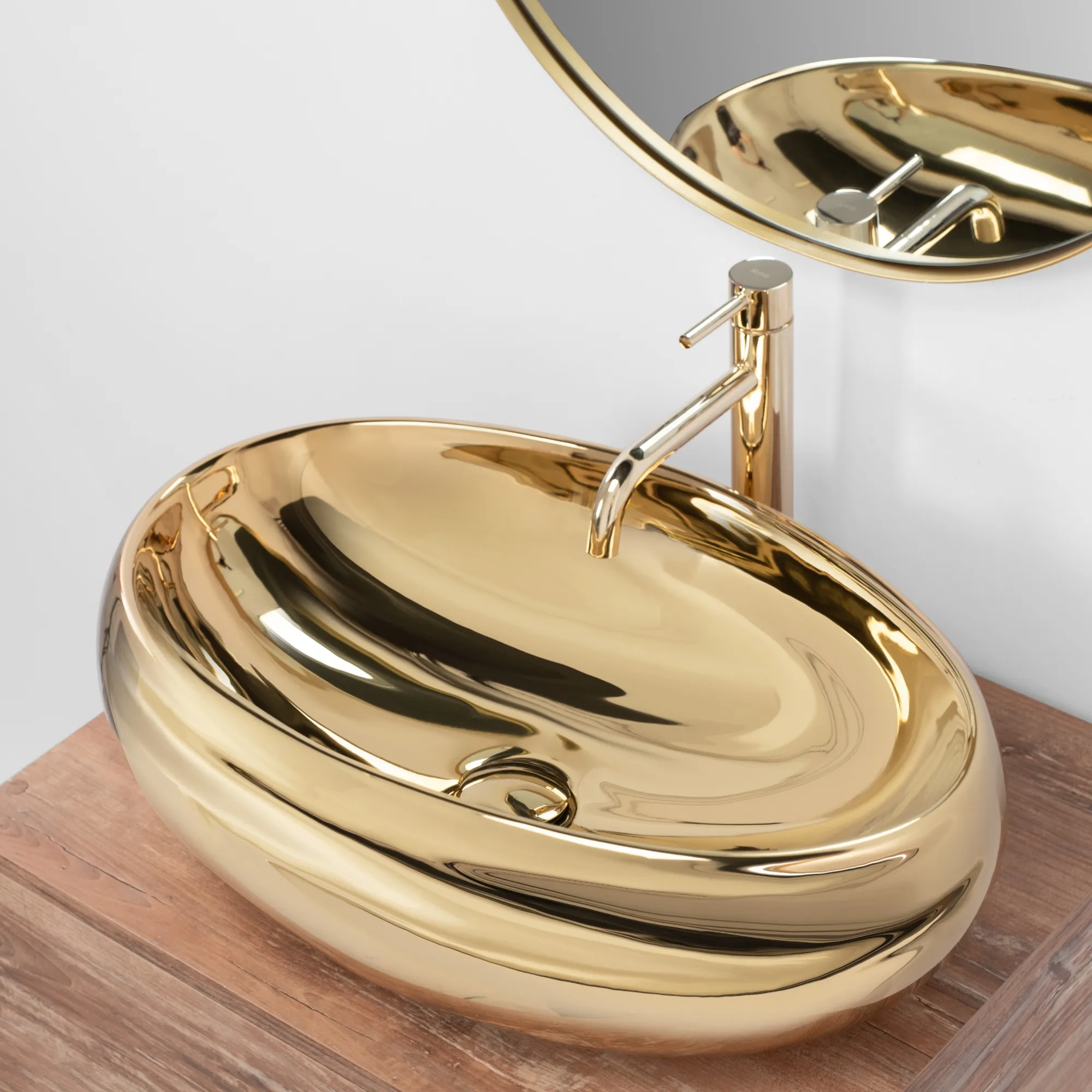 Lavoar pe blat formă ovală lungime 60 cm culoare auriu model Melania Gold [5]