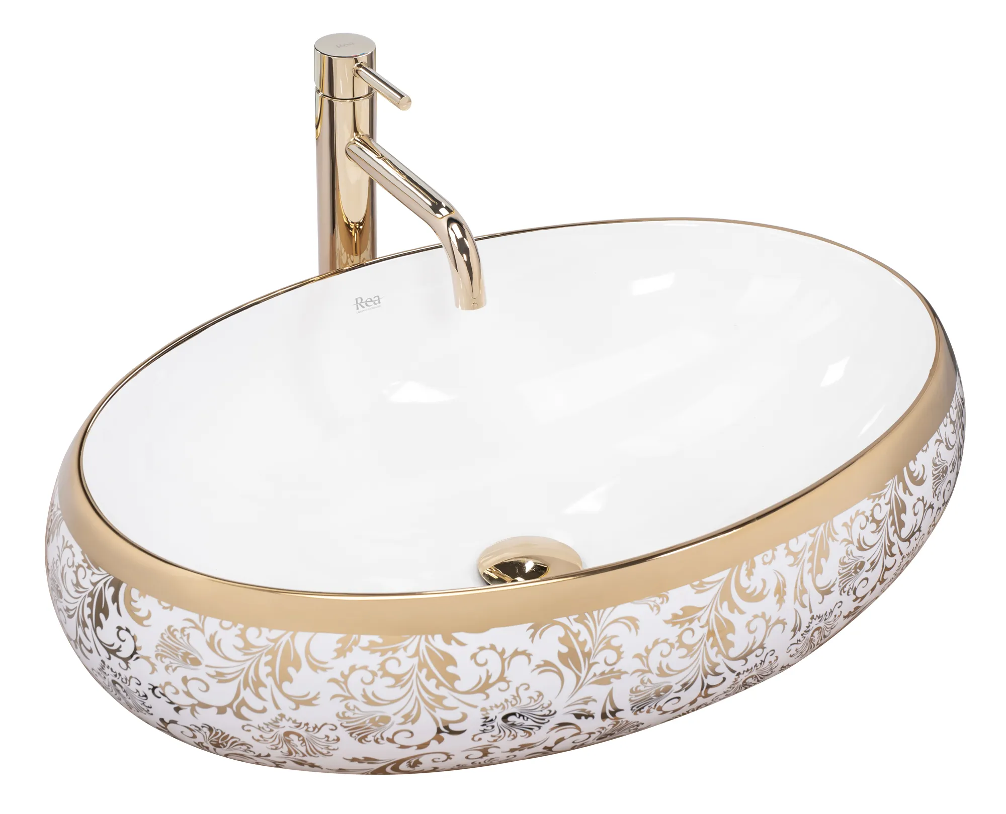 CHIUVETE / LAVOARE - Lavoar pe blat formă ovală lungime 60 cm culoare auriu/alb model Meryl White