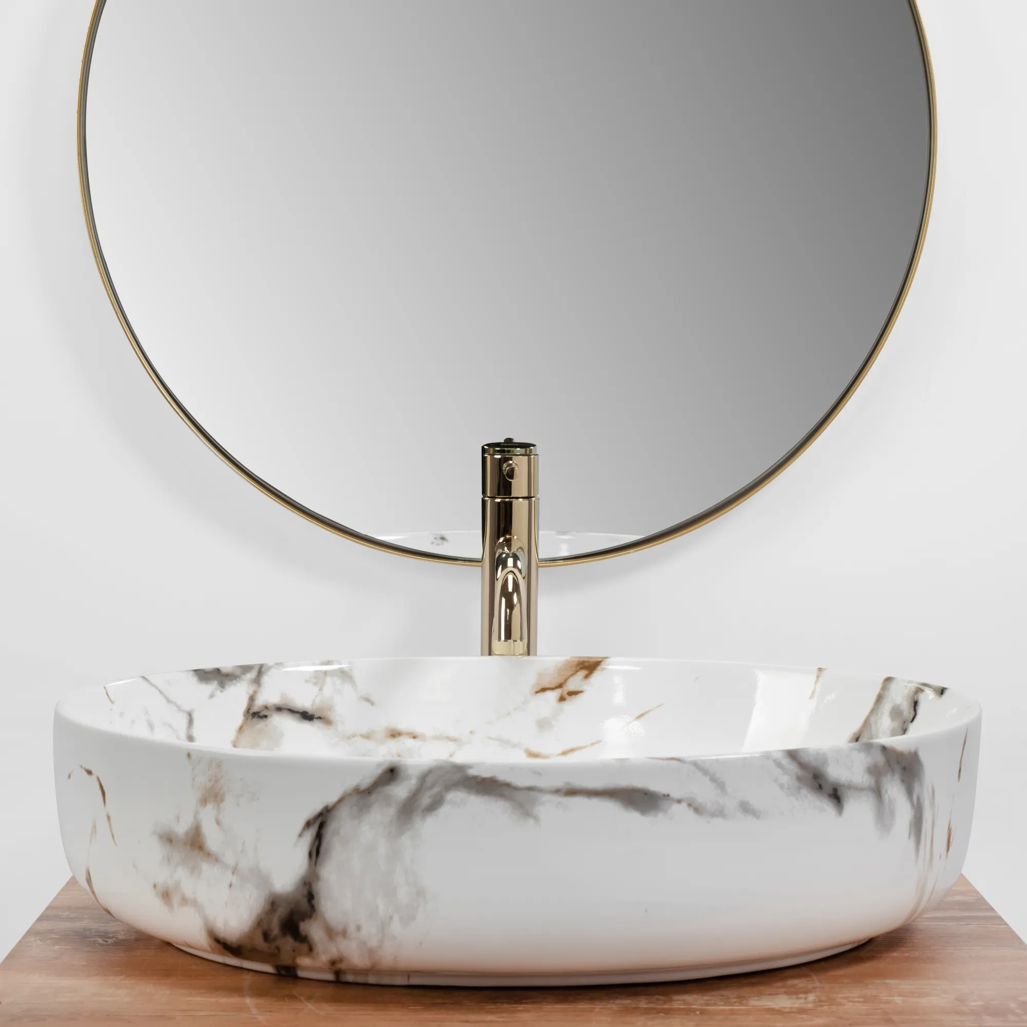 Lavoar baie pe blat formă ovală lungime 55  cm culoare alb model Queen Carrara [3]