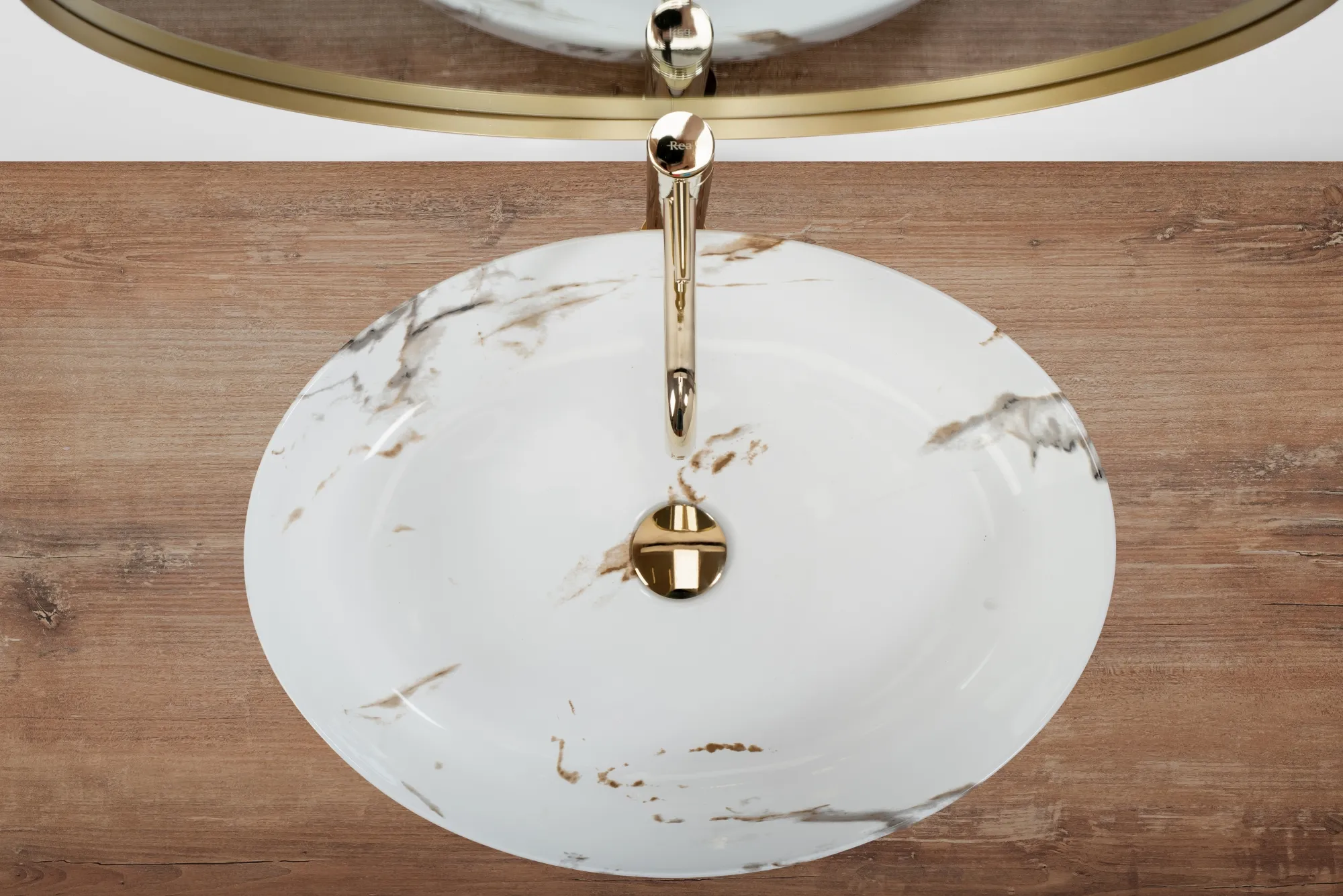 Lavoar baie pe blat formă ovală lungime 55  cm culoare alb model Queen Carrara [4]