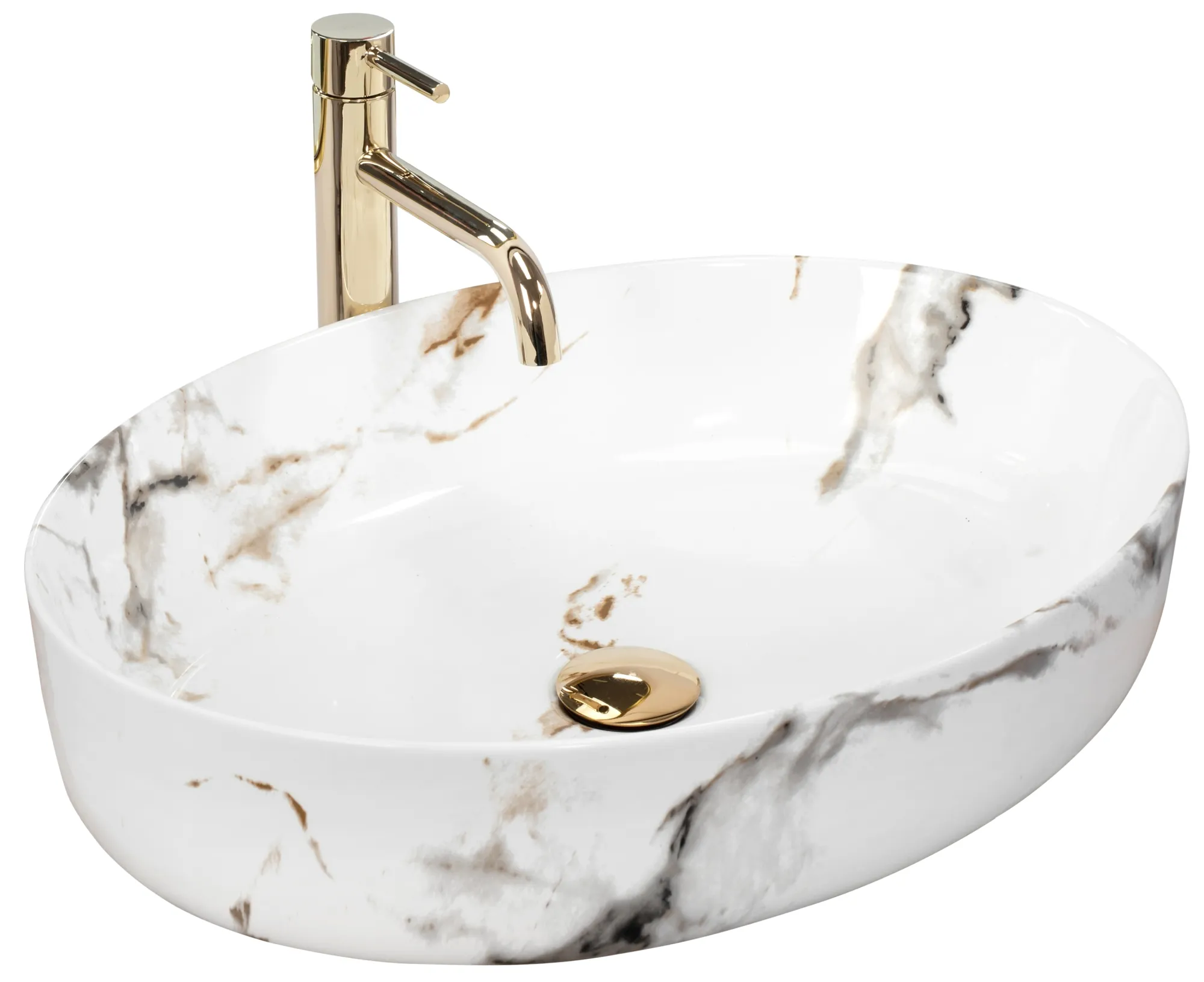 CHIUVETE / LAVOARE - Lavoar baie pe blat formă ovală lungime 55  cm culoare alb model Queen Carrara