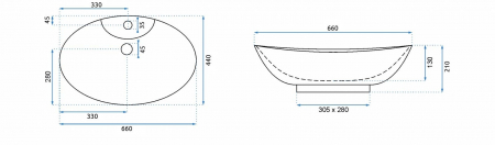 Lavoar baie pe blat formă ovală lungime 66 cm culoare alb model Rosa [4]