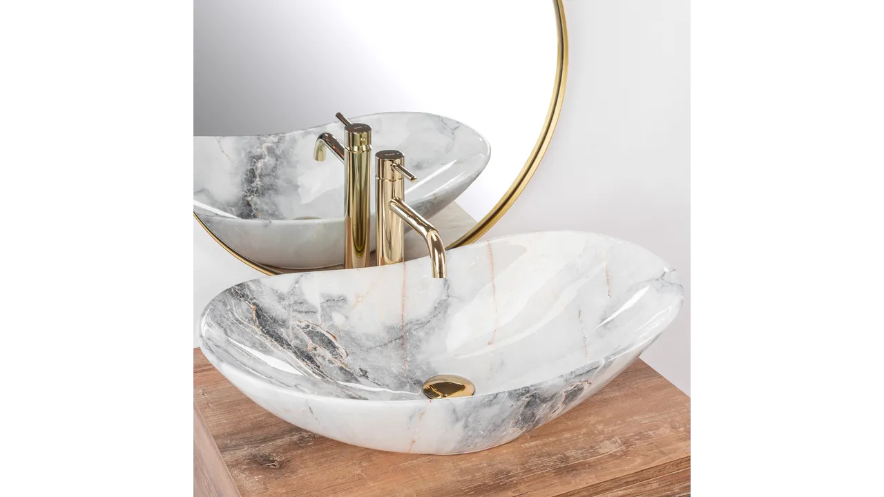 Lavoar baie pe blat formă semiovală lungime 62 cm culoare gri model Royal Granit [1]