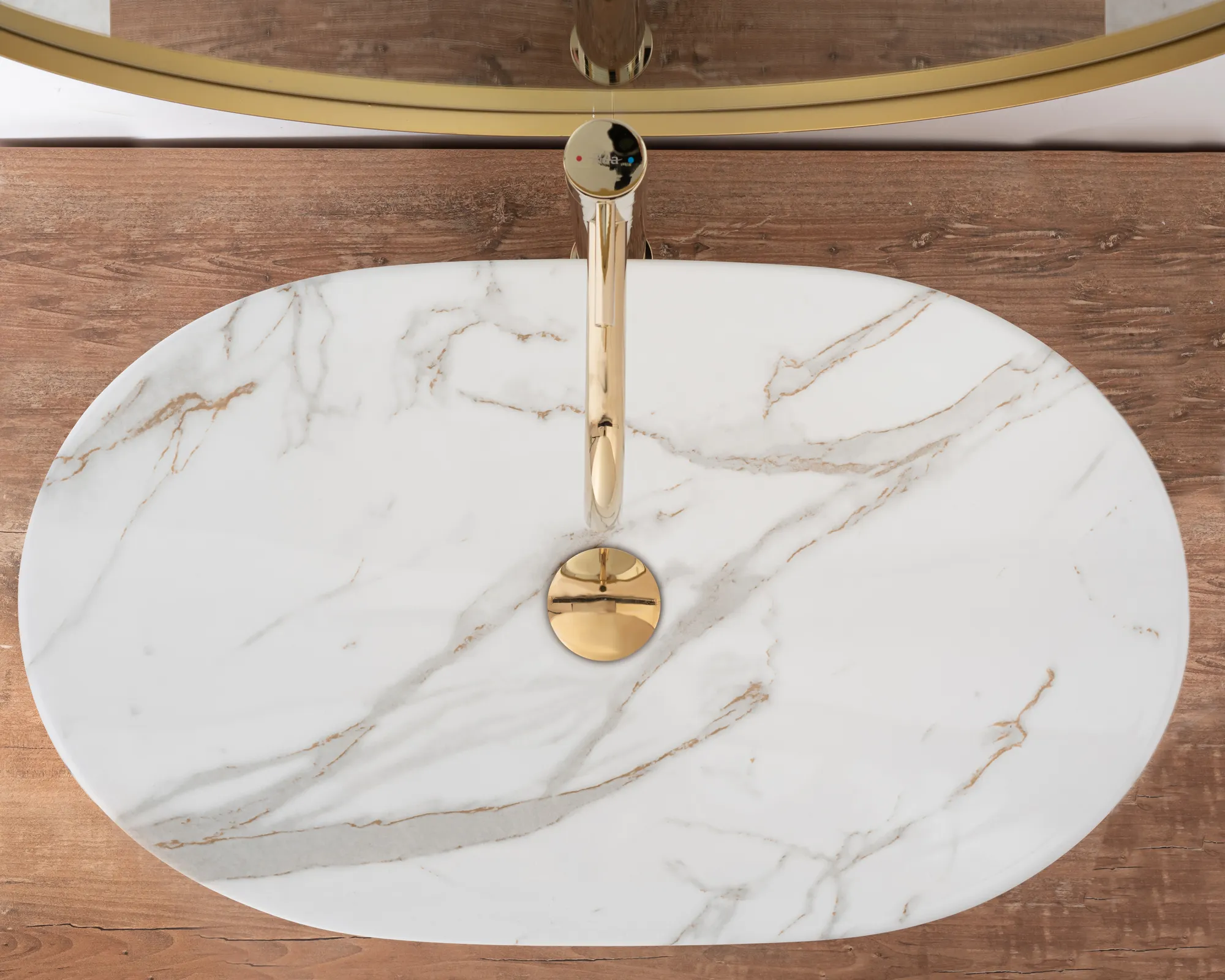 Lavoar pe blat formă semiovală lungime 62 cm culoare alb/gri model Royal Shiny [4]