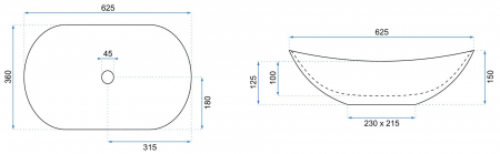 Lavoar pe blat formă semiovală lungime 62 cm culoare alb/gri model Royal Shiny [5]