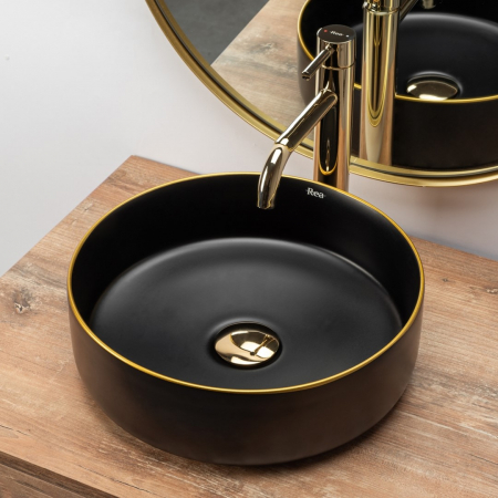 Lavoar pe blat formă rotundă lungime 36 cm culoare negru mat/auriu model Sami Black Mat Gold [2]
