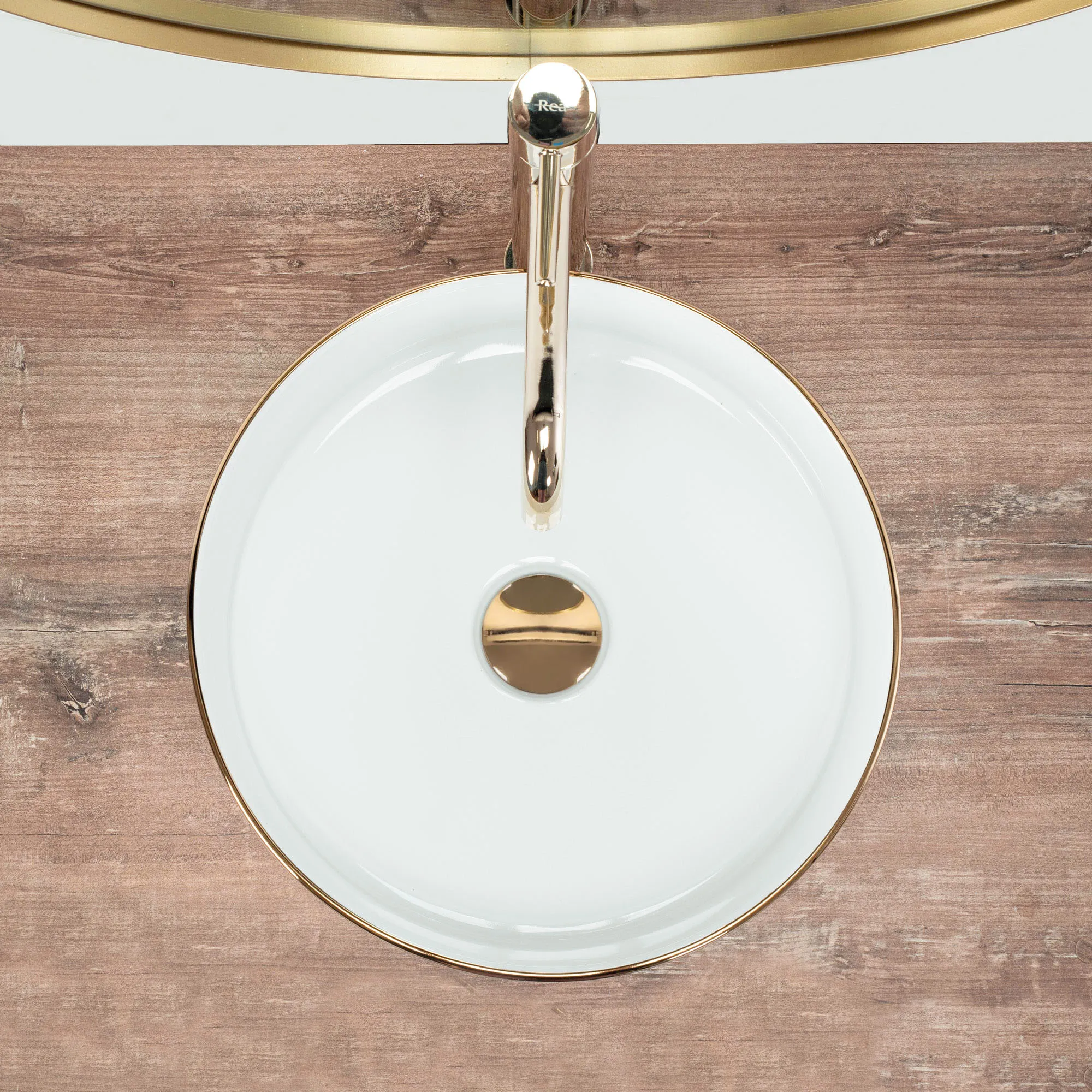 Lavoar pe blat formă rotundă lungime 36 cm culoare alb/auriu model Sami White Gold [4]