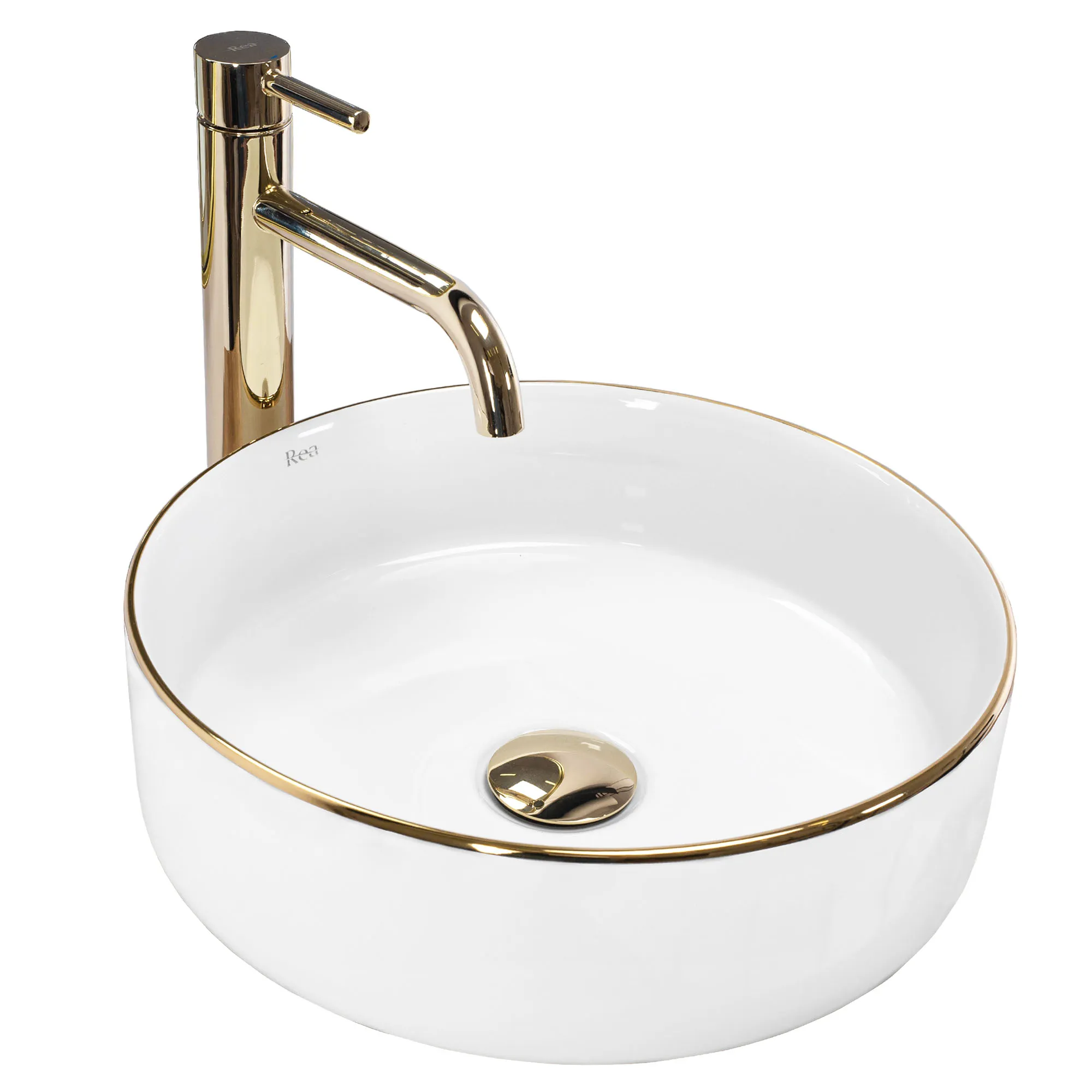 Lavoare pe blat - Lavoar pe blat formă rotundă lungime 36 cm culoare alb/auriu model Sami White Gold