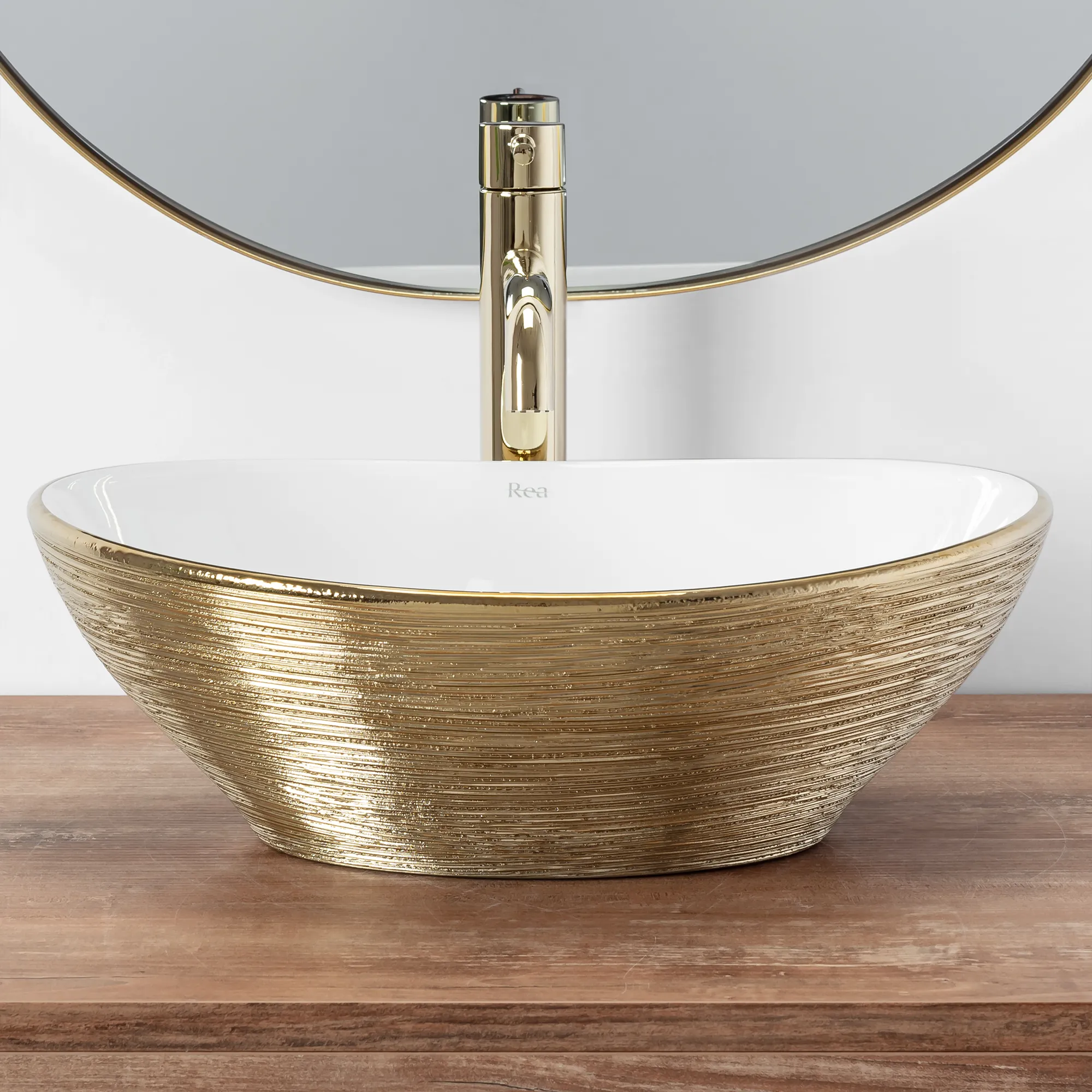 Lavoar pe blat formă ovală lungime 41 cm culoare auriu/alb model Sofia Brush Gold [3]