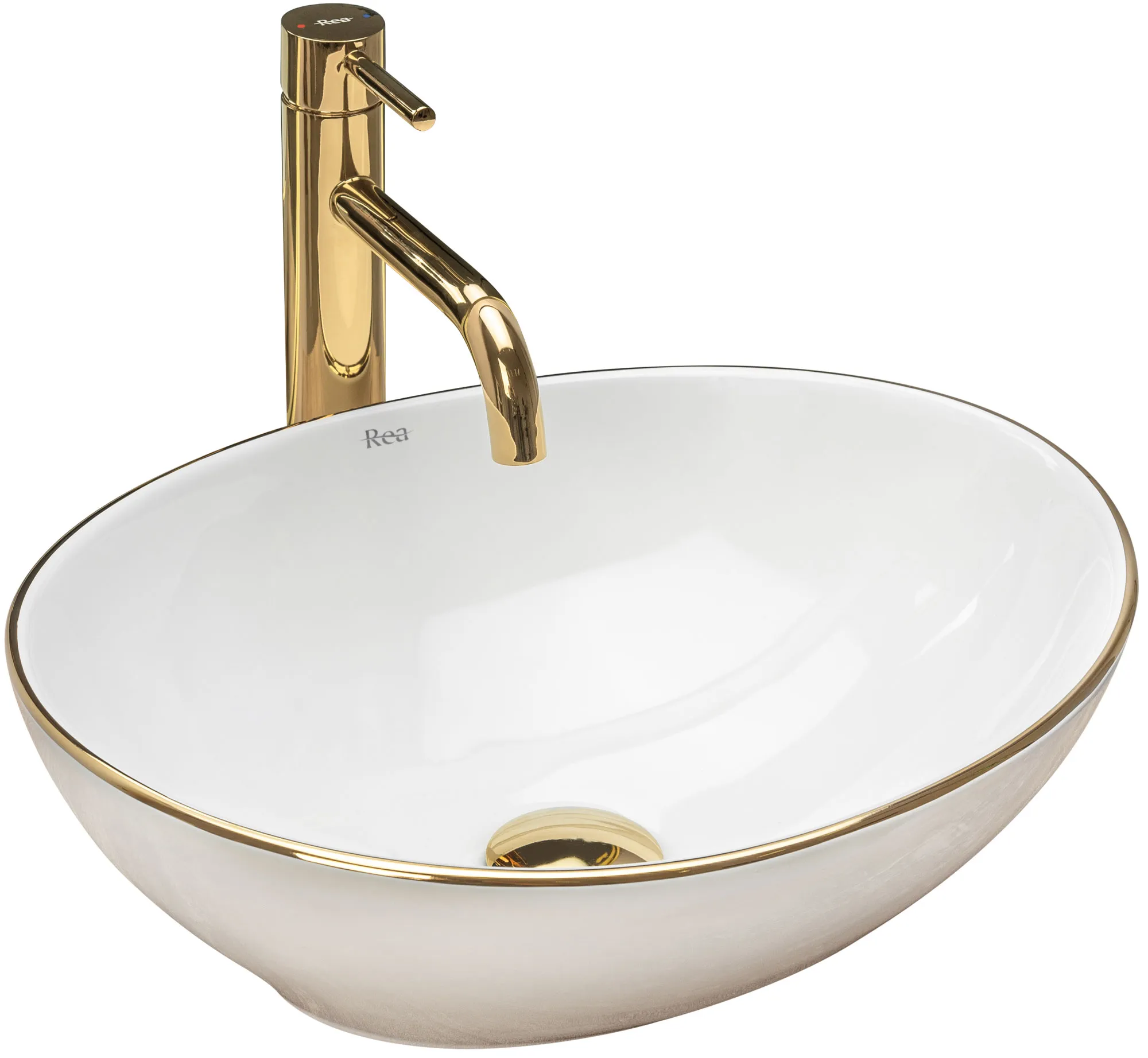 CHIUVETE / LAVOARE - Lavoar baie pe blat formă ovală lungime 41 cm culoare alb model Sofia Gold Edge