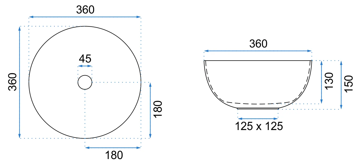 Lavoar pe blat formă rotundă lungime 36 cm culoare negru mat model Stella Black Mat [5]