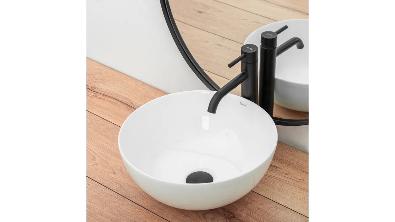 Lavoar baie pe blat formă rotundă lungime 36 cm culoare alb model Stella White [2]