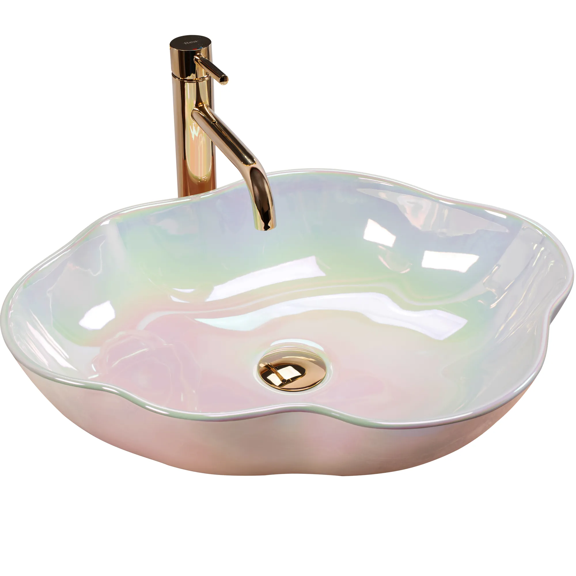 Lavoare pe blat - Lavoar baie pe blat formă neregulată lungime 50 cm culoare multicolor model Akoya Pearl