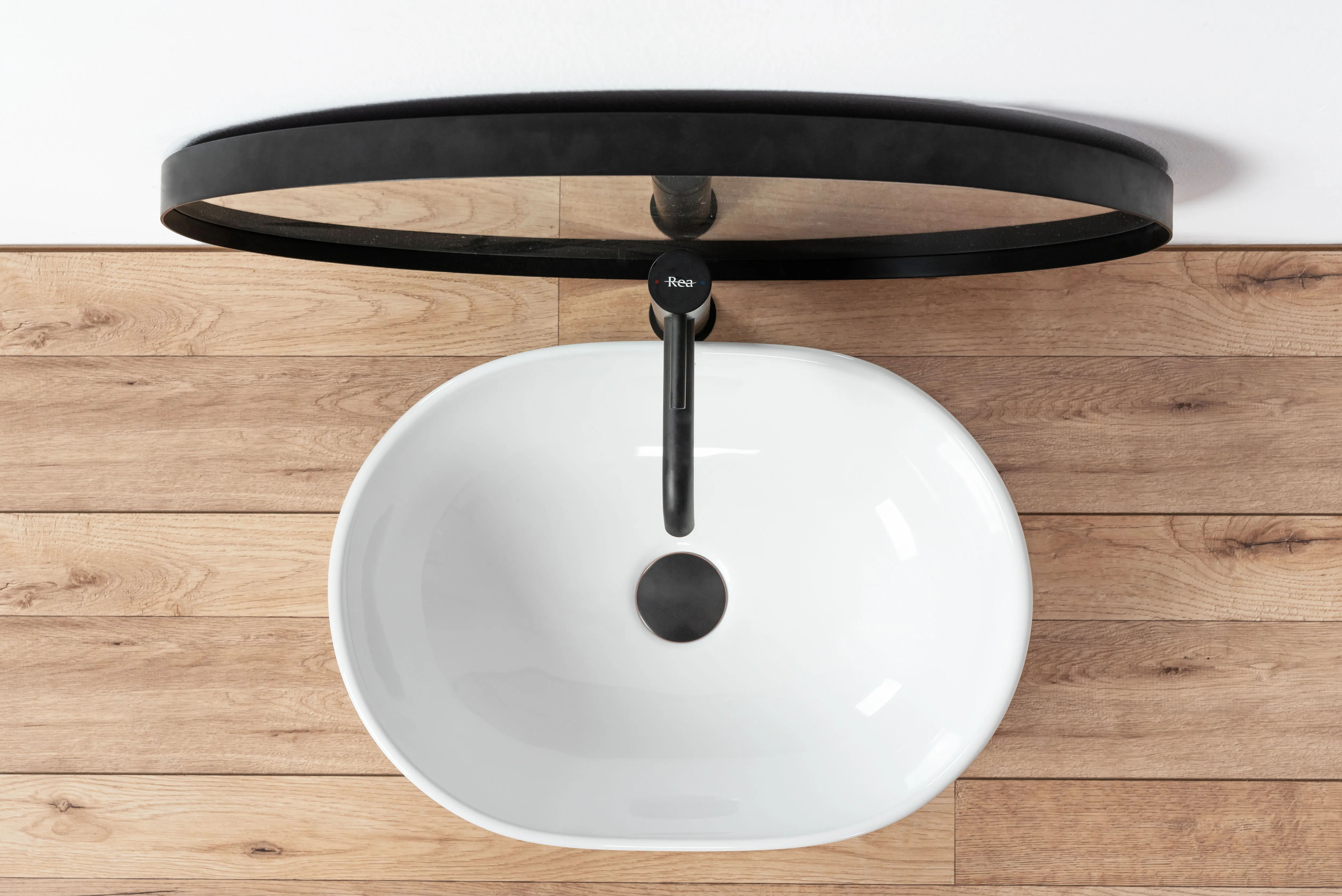 Lavoar baie pe blat formă semiovală lungime 59 cm culoare alb model Amelia [4]