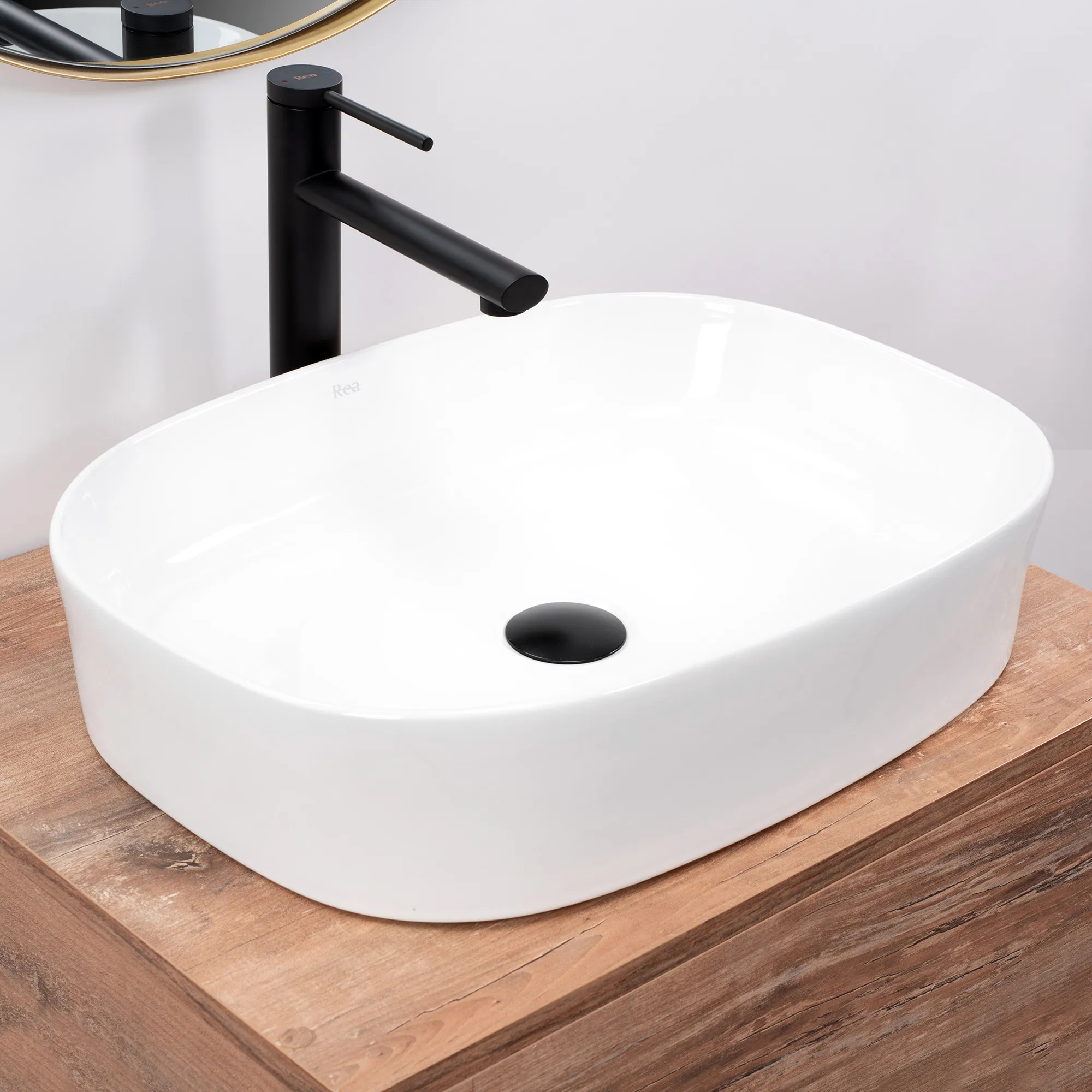 Lavoar baie pe blat formă semiovală lungime 52 cm culoare alb model Angie [1]