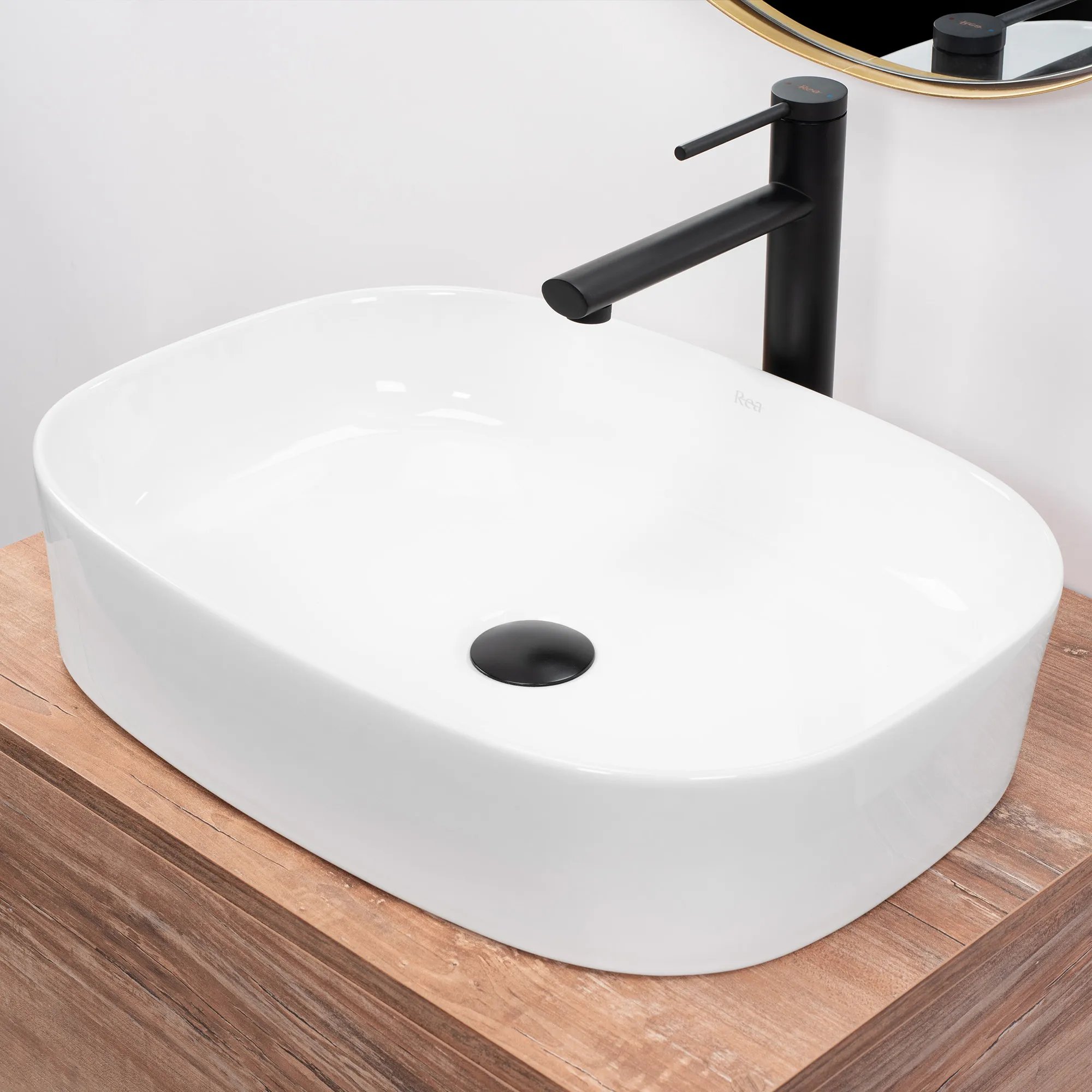 Lavoar baie pe blat formă semiovală lungime 52 cm culoare alb model Angie [3]