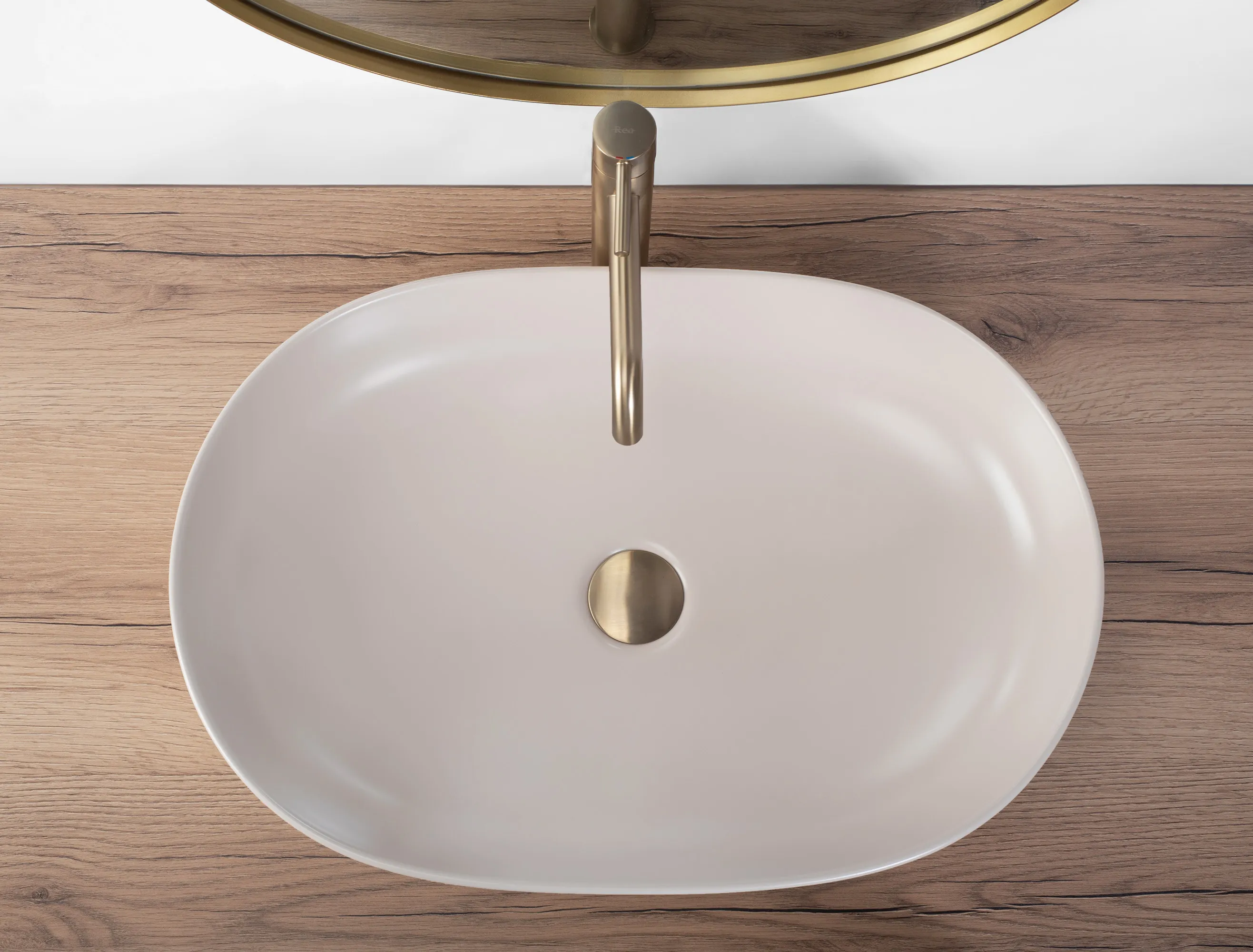 Lavoar baie pe blat formă semiovală lungime 61 cm culoare crem mat model Cleo Beige Mat [3]