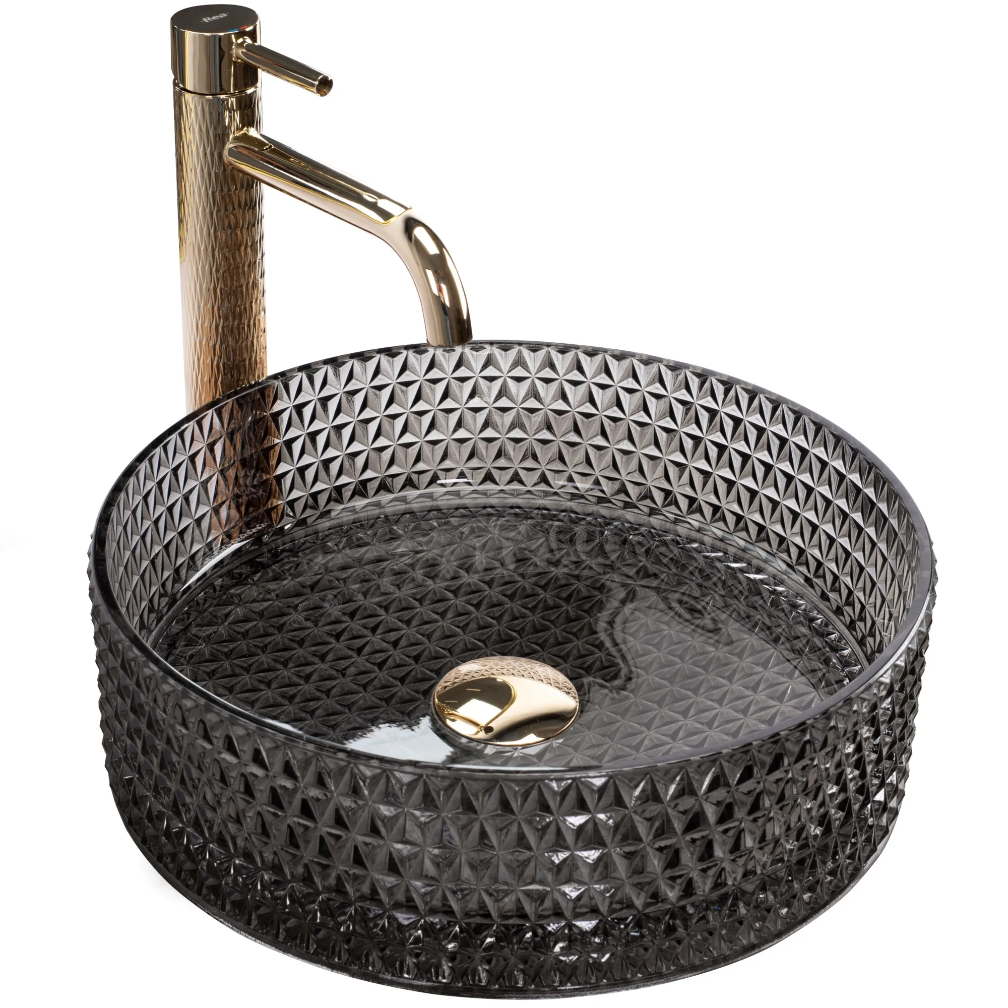 Lavoar pe blat formă rotundă lungime 36 cm finisaj fumuriu model Cristal Black